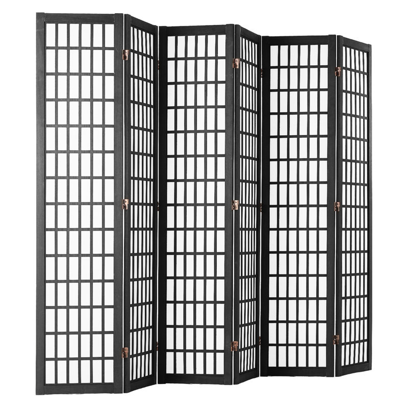Paravent portatif à 6 panneaux, écran noir minimaliste japonais pour une utilisation intérieure à la maison et au bureau, pliable à 360 °, matériau rotatif de séparation de chambre à coucher de 95 pouces,