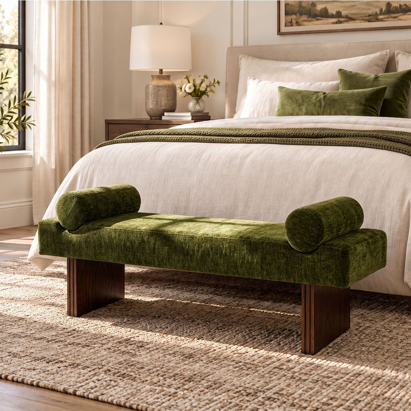 Banc rembourré en chenille l 60 po, Vert