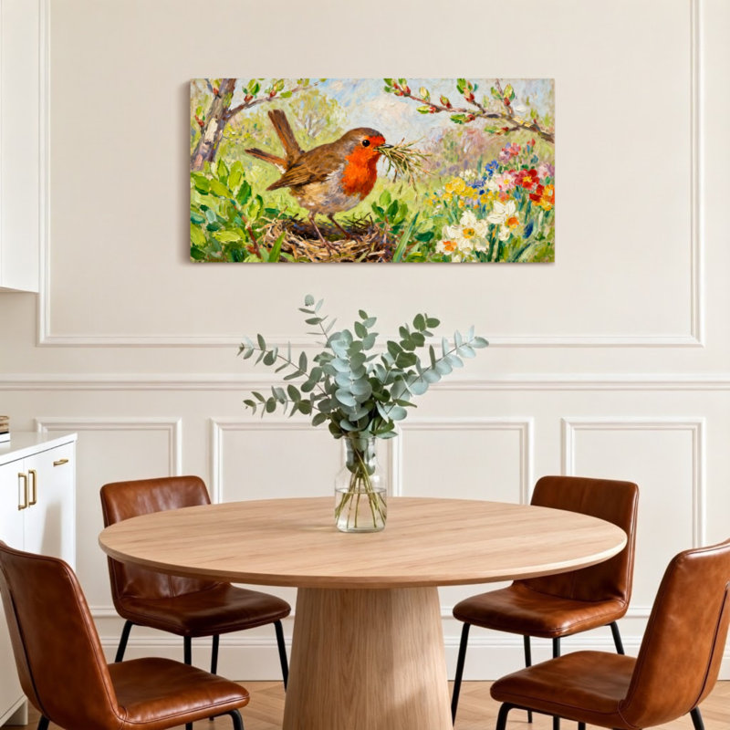 Animaux avec nid dans un jardin printanier, H 28 po x l 58 po