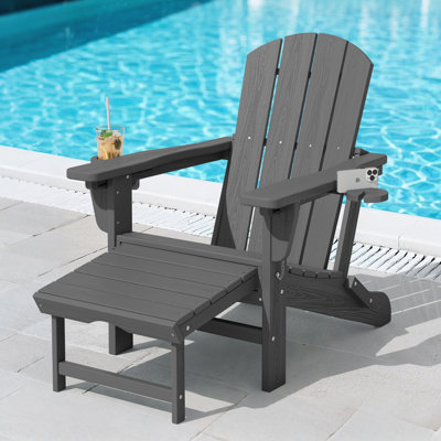 Chaise Adirondack extérieure pliable réglable en PEHD avec repose-pieds et porte-gobelet double