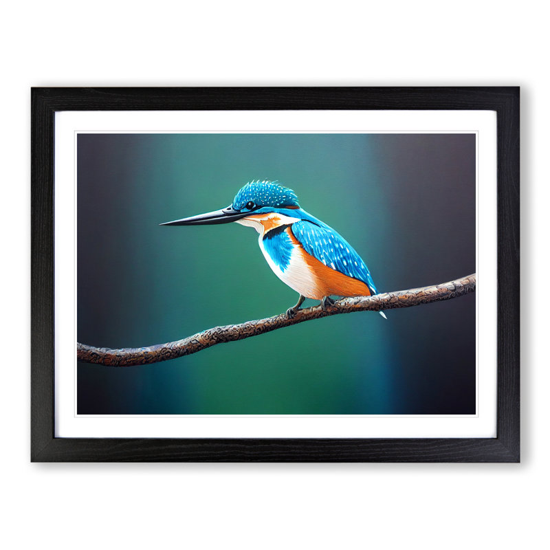 Desirable Kingfisher Bird - Single Picture Frame Print, 25cm H x 34cm W, Black