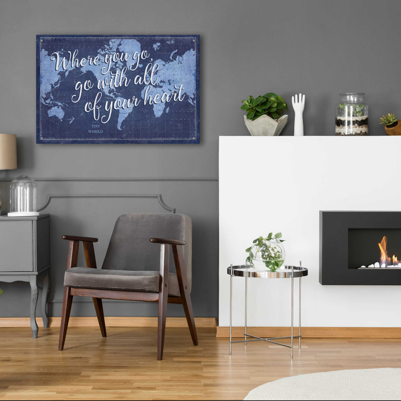 «Blueprint World Map Heart» par Sue Schlabach, art mural en verre acrylique, H 24 po x l 36 po x P 0,2 po
