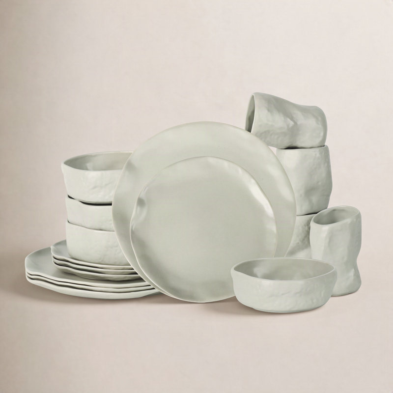 Stone By Mercer Project Atik Dinnerware Set - Service for 4, Sage Gray