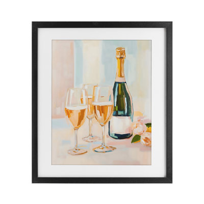 Champagne Triple Toast Framed Print Under Glass, design by The Prints Vibe