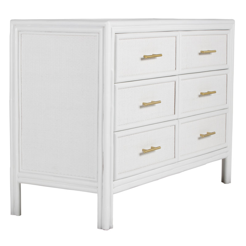 Commode double 6 tiroirs Aruba, Blanc / or