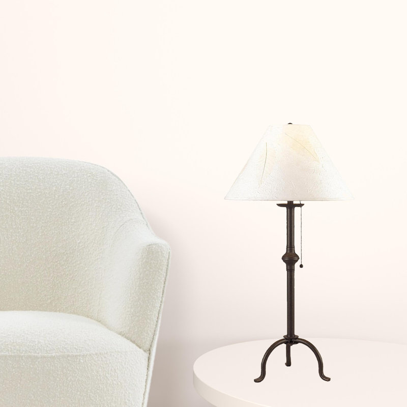 Lampe de table en fer noir, 81 cm de hauteur, 75 W, culot E26, chaînette, abat-jour rond blanc cassé