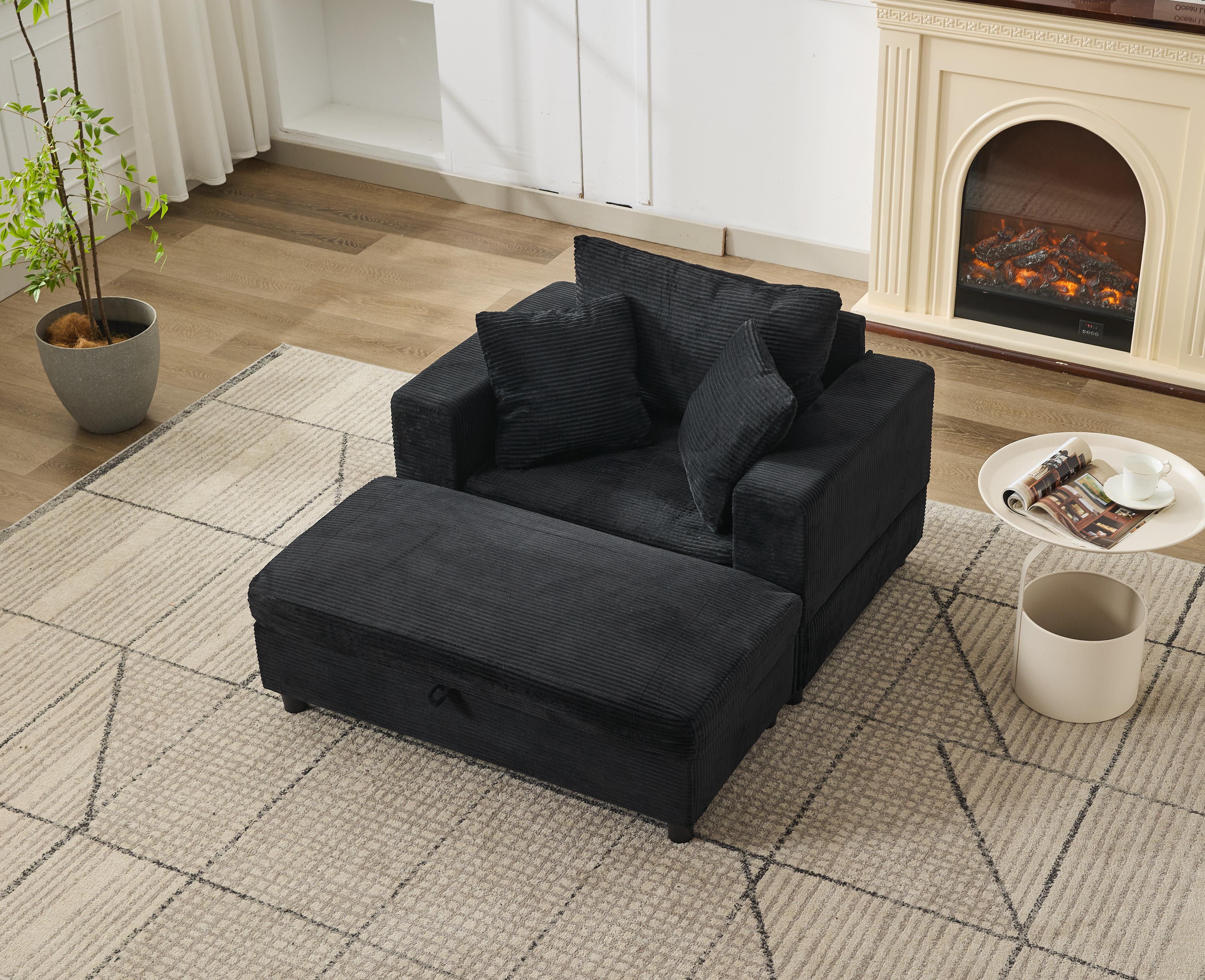 Ebern Designs Chaise Lounge Chair With Removable Storage Ottoman Accent ...