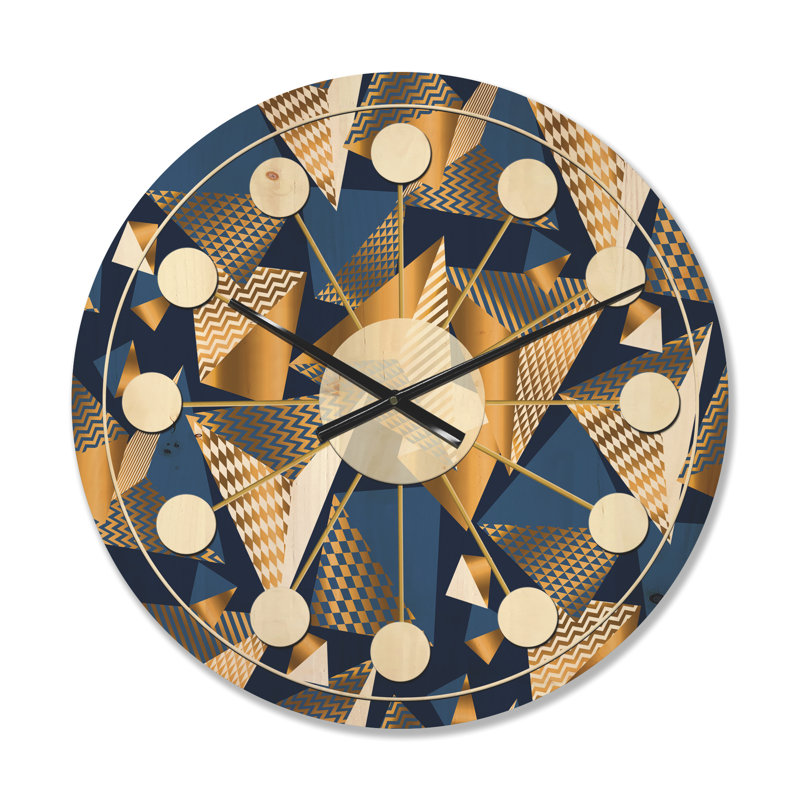 Cubes dorés et bleus - Horloge murale Mid-Century, Moyen