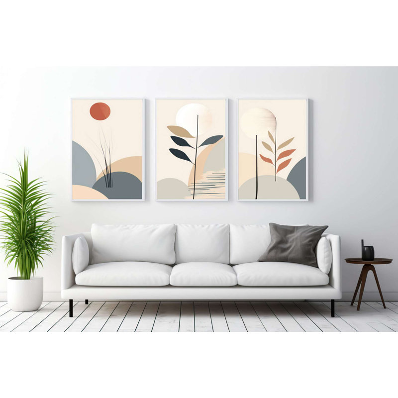 Élégant ensemble de peintures décoratives encadrées (3 pièces), 8,3 x 11,8 pouces | 100% panneau de fibres à densité moyenne avec impression numérique | pour le salon, la chambre à coucher et le bureau, les couleurs vives et l'art moderne