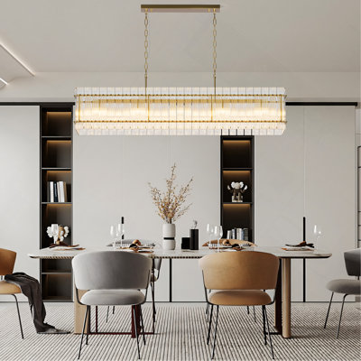 Lustre rectangulaire moderne en verre cristal, 10 lumières Glod Lustre Luminaire suspendu contemporain pour salle à manger, îlot de cuisine