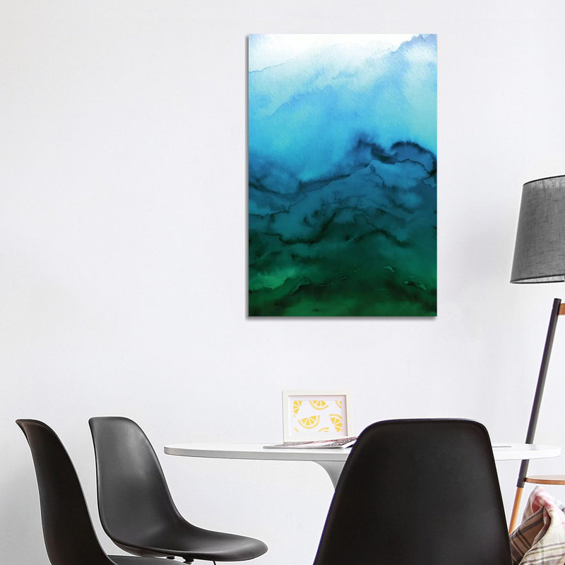 "winter waves" , reproduction d’art sur toile tendue en bleu vert dégradé, H 60 po x l 40po x P 1,5 po, Toile tendue