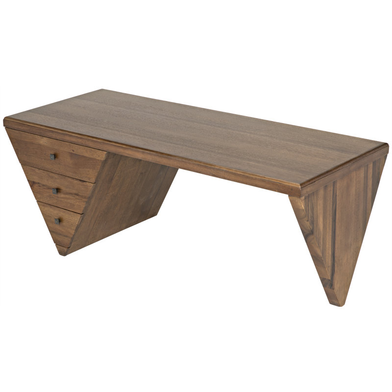 Tetramo Dark Walnut Wood Writing Desk with Drawers