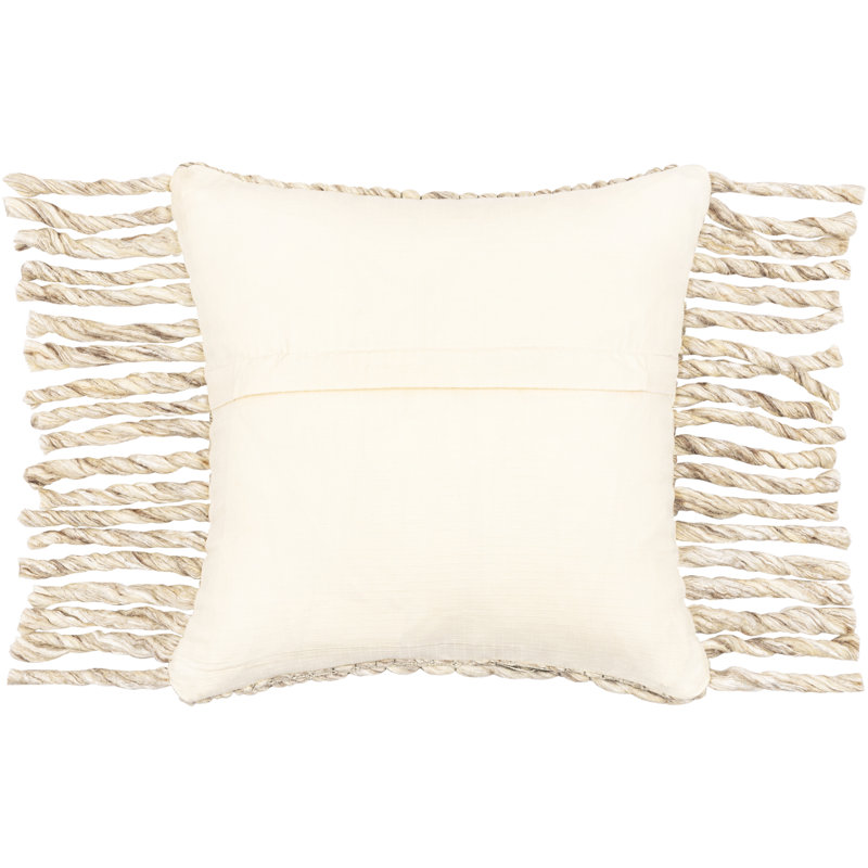 Tassels Down Reversible Throw Pillow, Brown/Beige/Off-White