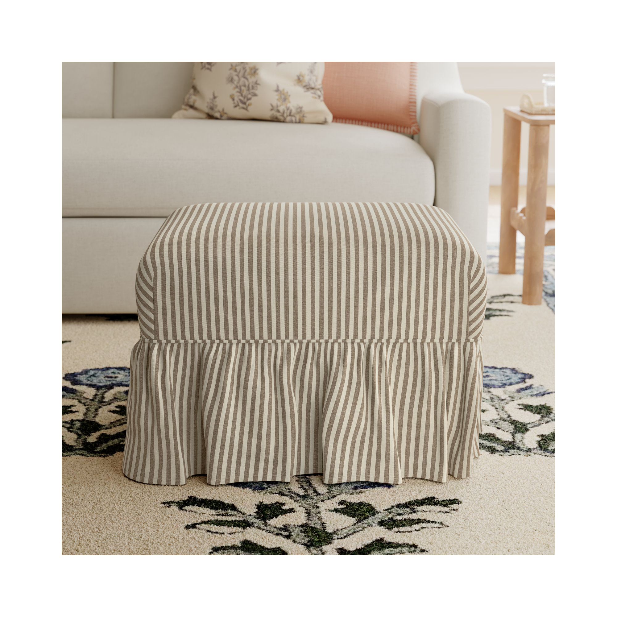 Stoffer Home x Cloth & Company June Ottoman , Jane Stripe Burlap
