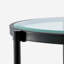 Table basse élégante et minimaliste, verre trempé transparent et cadre industriel noir mat