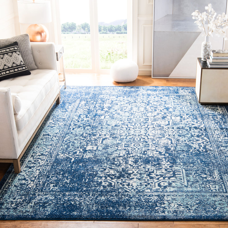 Oriental Area Rug, Rectangle 201 x 274 cm, Ivory/Navy