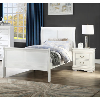 Twin Size Bed White Louis Phillipe Solid Wood 1Pc Bed Bedroom Sleigh Bed Bedroom Furniture