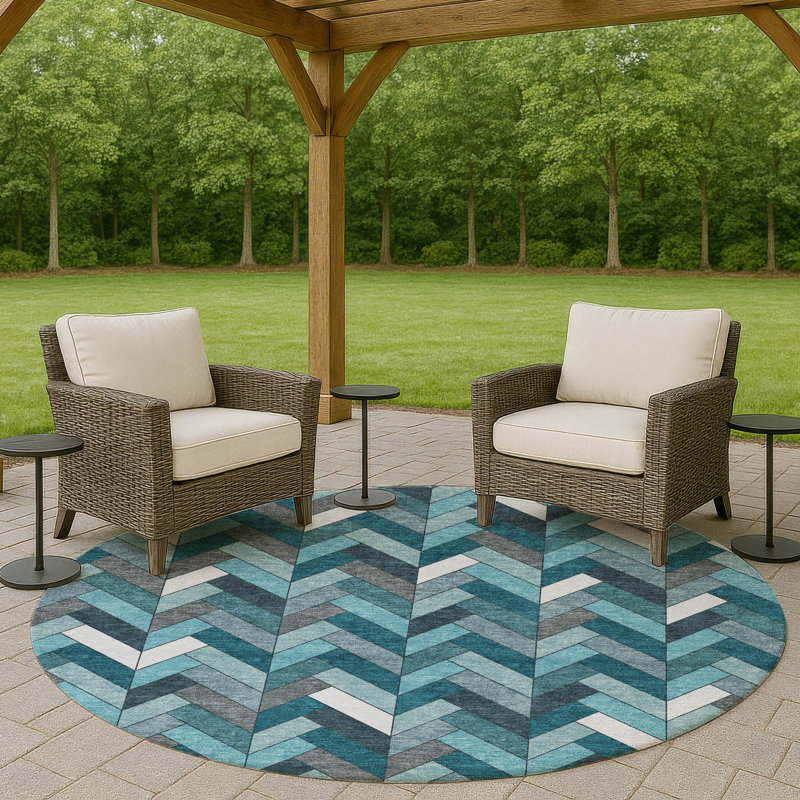 Machine Washable Indoor/Outdoor Matteson ACN2296 Geometric Rug, Round 8'