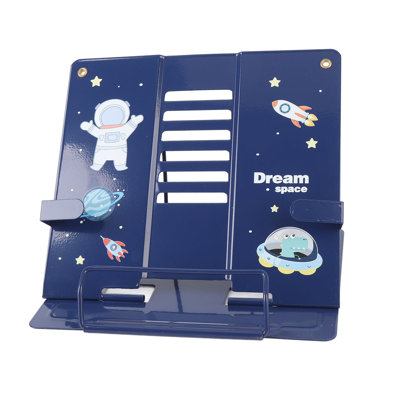 Book Holder Desk Reading Display Stand Stable Metal Steel Plate Adjustable for Tablets Phones Astronaut Pattern Blue