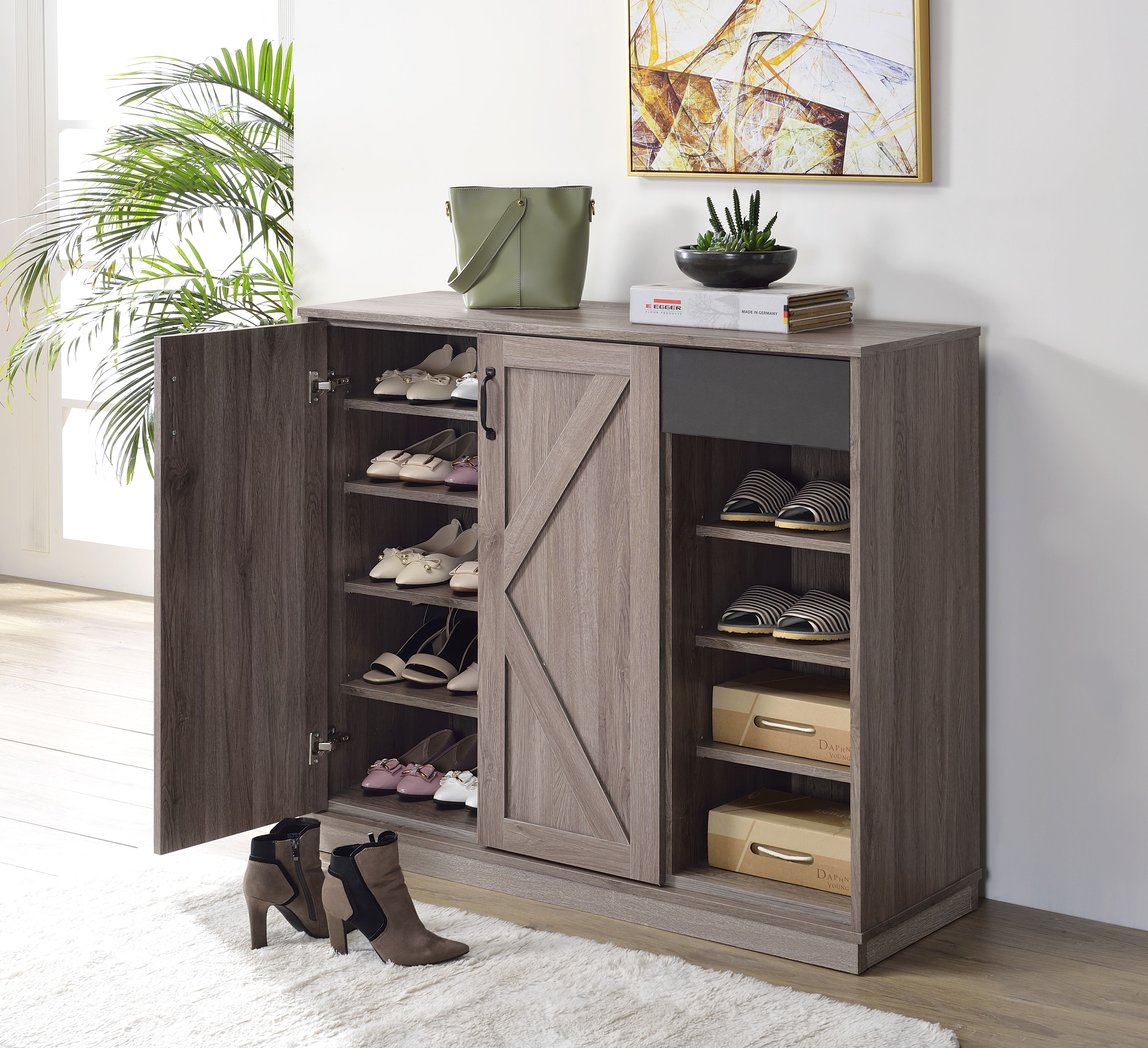 ARO White Modern Shoe Cabinet with Doors Entryway Cabinet for Shoes