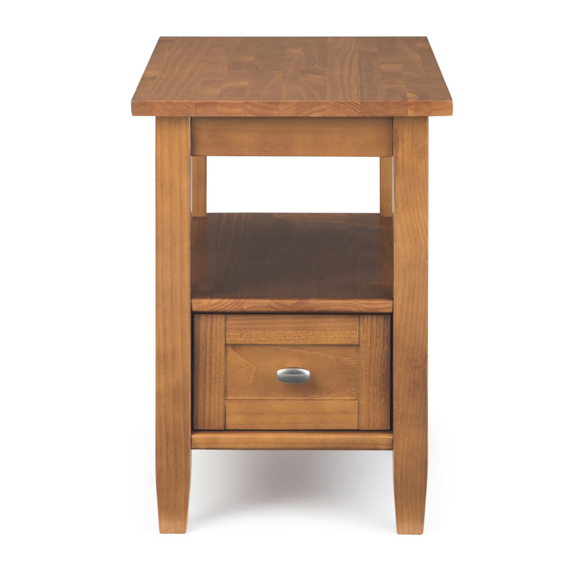Warm Shaker Solid Wood End Table with Storage Drawer, 20" H x 14" W x 24" D, Light Golden Brown