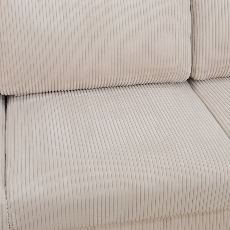 Canapé modulaire rembourré en velours côtelé de 130 po avec repose-pieds Loyde, Velours côtelé beige