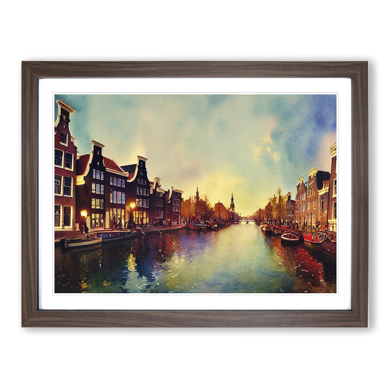 Amsterdam Canal Watercolour Vol.1 - Framed Print, Walnut, 46cm H x 64cm W x 2cm D