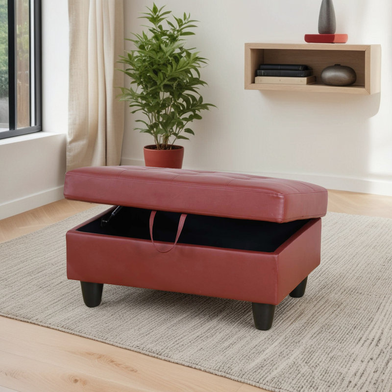 Repose-pieds avec rangement en faux cuir, Rouge