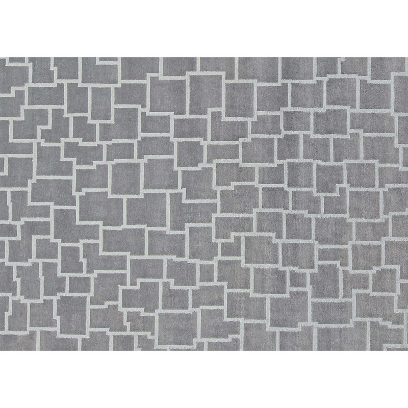 Hand Knotted Geometric Area Rug in Gray/White, Rectangle 8' x 10'