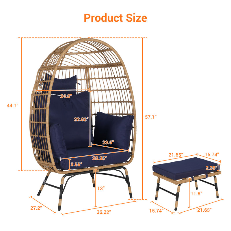 Wicker Egg Chair, Natural/Dark Blue
