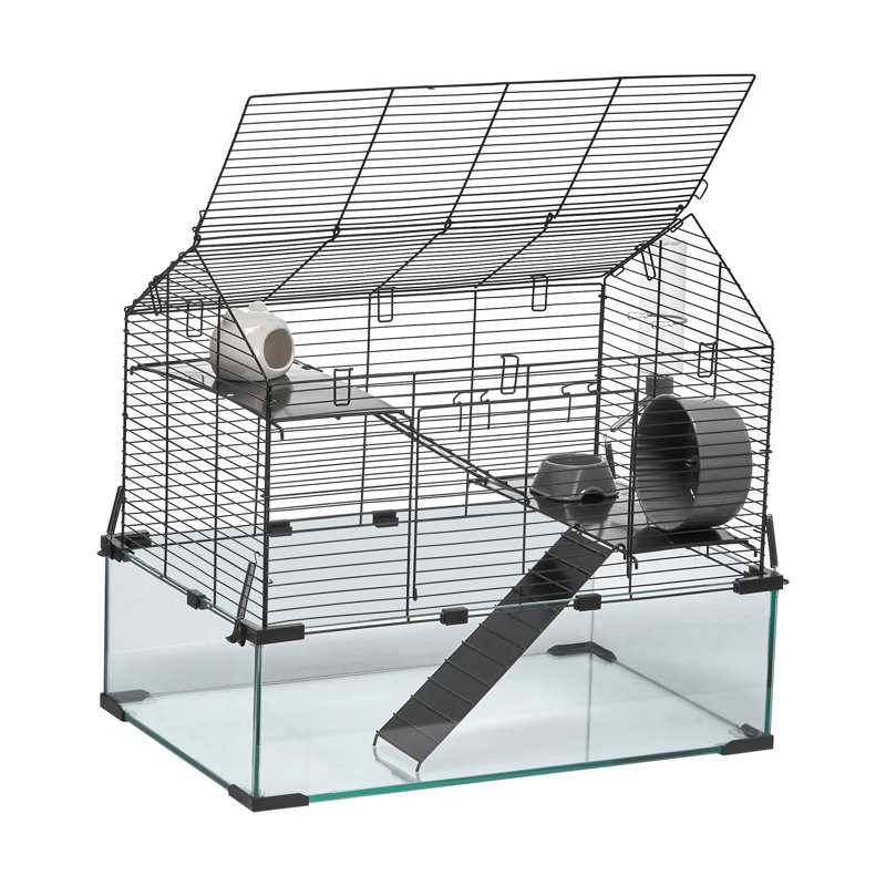Cage à hamster de qualité supérieure à 2 niveaux avec base en verre, grand rongeur pour gerbilles et souris
