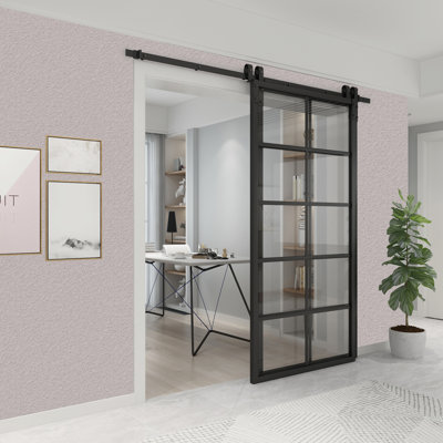 Double Glass Bypass Barn Door with Installation Hardware Kit KDA01x2-BP