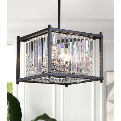 Farmhouse Industrial Black Square Crystal Chandelier