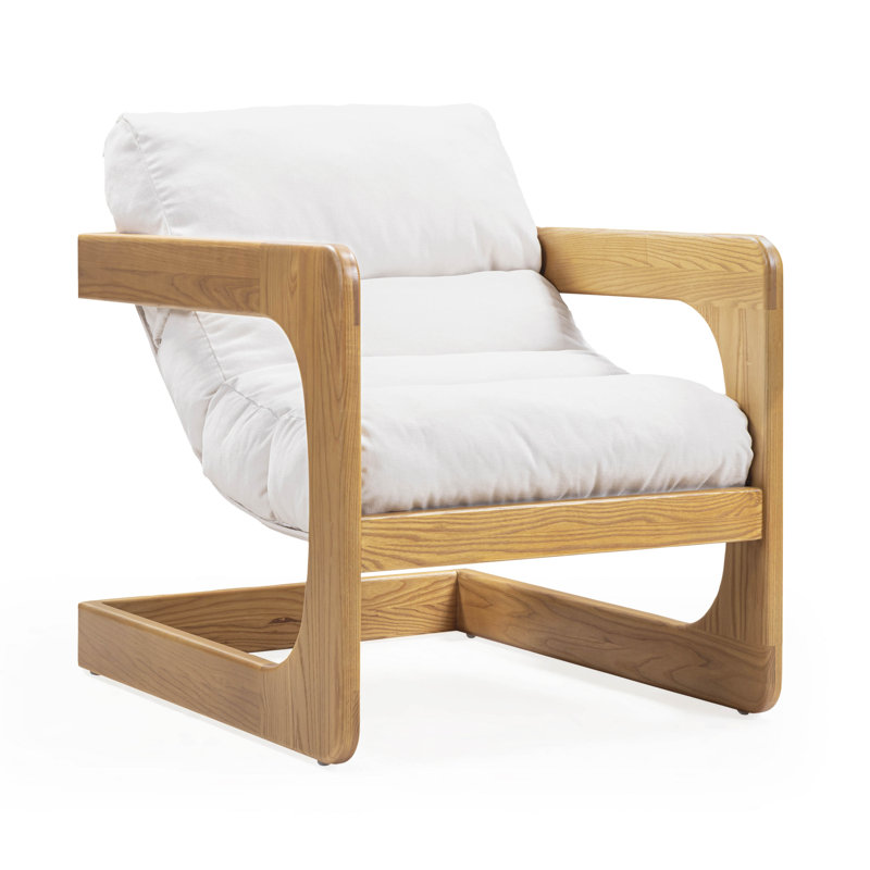Fauteuil d'appoint en tissu recyclé crème Palma, Medium Yellow Wood, Blanc