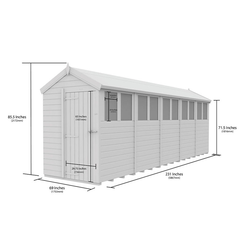 5ft x 20ft Apex Shed - Single Door with Windows