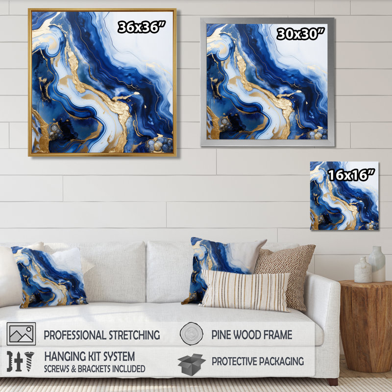 Fluid Dynamics - Marble Wall Art Print, 16" H x 16" W x 1" D, Black Floater Framed