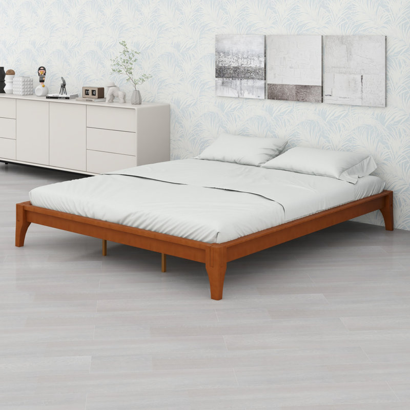 Base de lit plateforme moderne avec support en lattes de bois, Brun, King