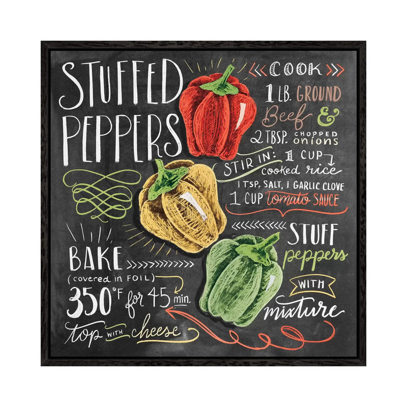 Stuffed Peppers Recipe - Print on Canvas, 45.72 cm H x 45.72 cm W, Black Framed