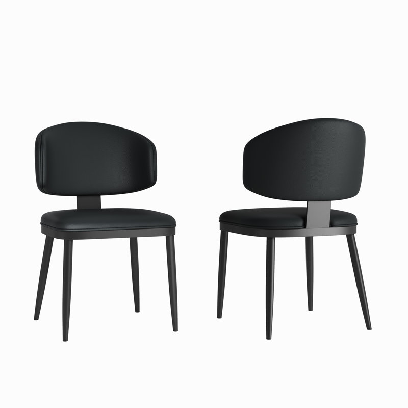 Marlon PU Leather Dining Chairs with Metal Legs, Black, Black