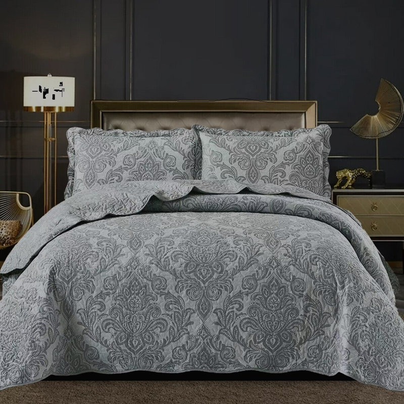 Casie Polyester Floral Bedspread, Grey, Double