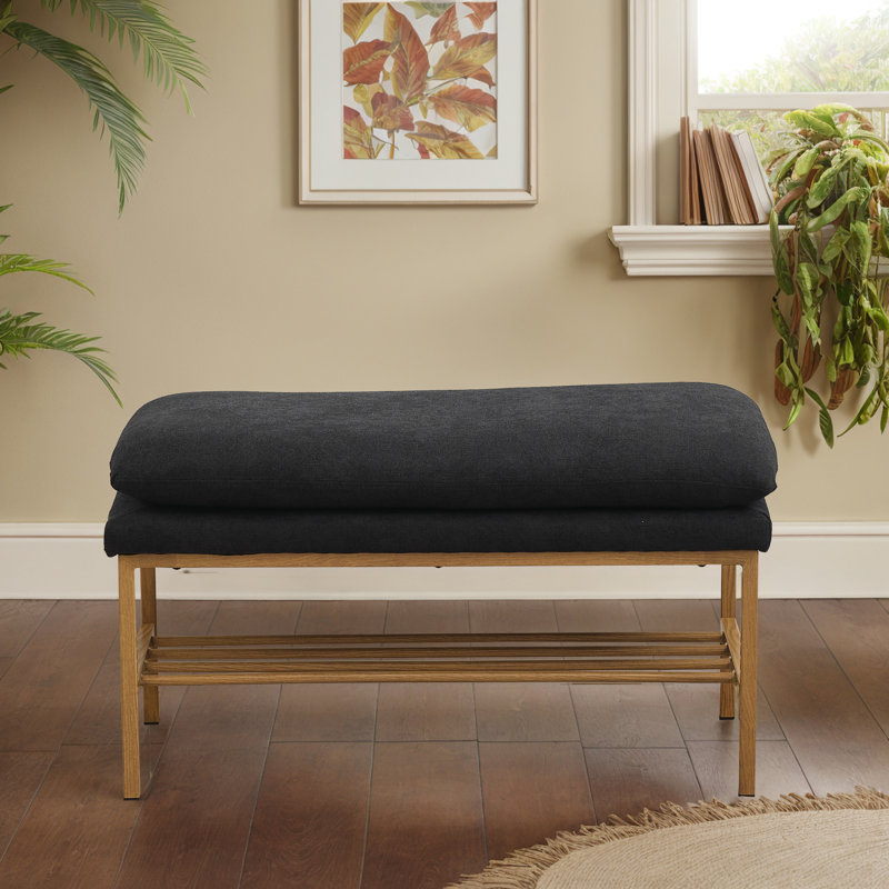 End Of Bed Bench With Shelf, Black