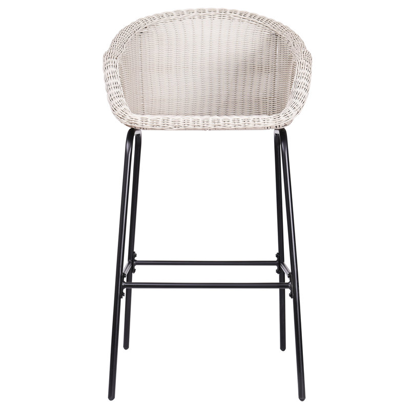 Tabouret de bar d'extérieur en métal et osier gris clair Ladd, ensemble de 2, Gris clair