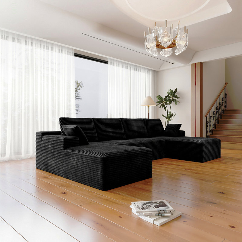 Siège de canapé modulaire 131,9 x 68,9 po, canapé rembourré compressé pour le salon, la chambre à coucher, l’appartement, aucun assemblage requis, combinaison gratuite de 4 PC, tissu en velours côtelé moelleux