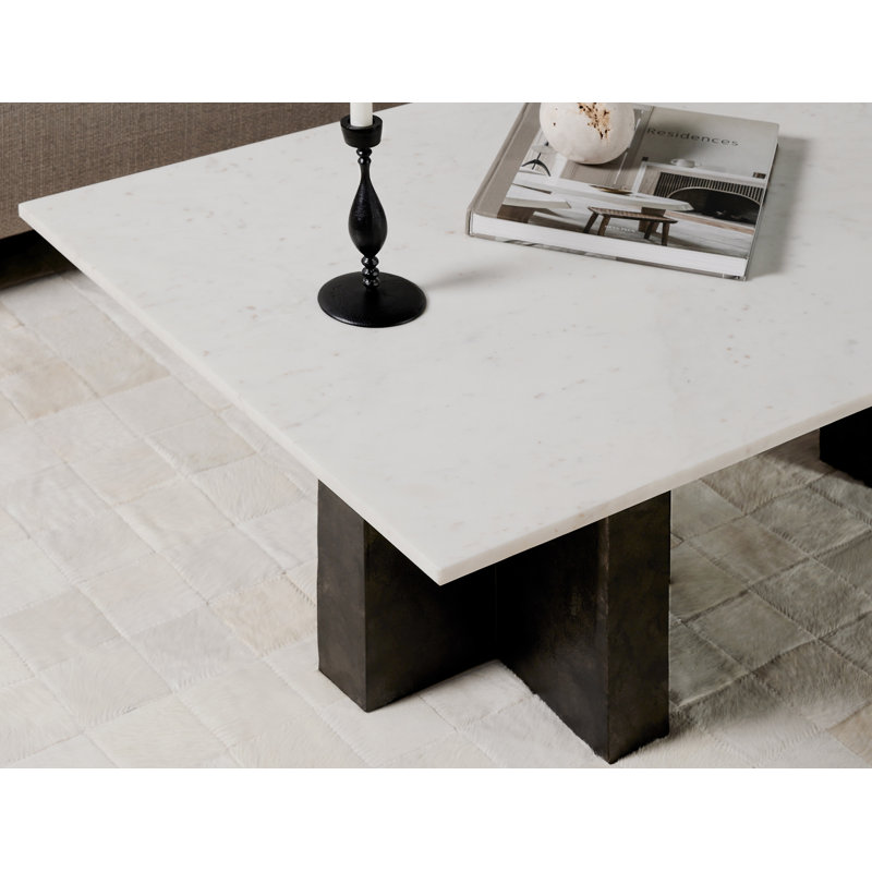 Terrell Marble Coffee Table, Polished White Marble