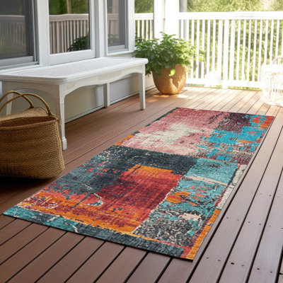 Tapis bleu sarcelle lavable à la machine intérieur / extérieur Xhevrie