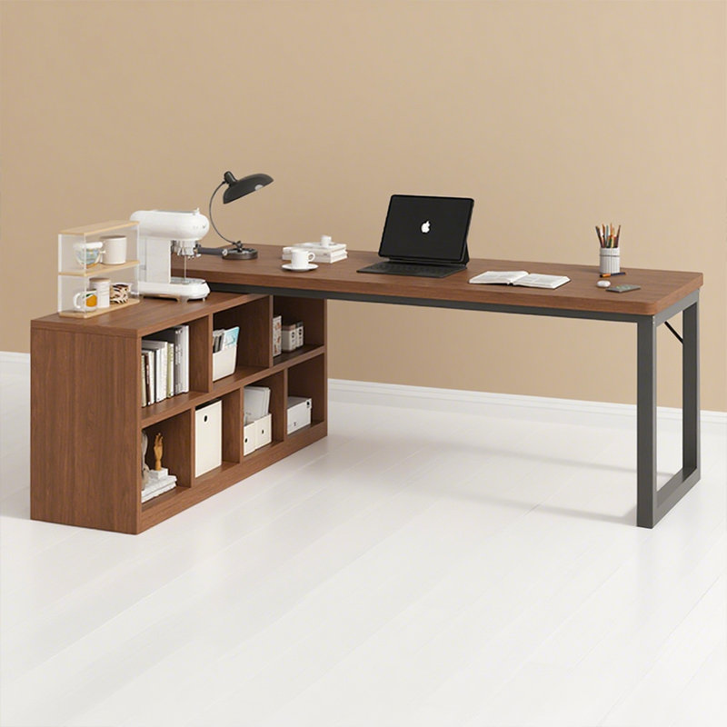 Bureau en L en bois massif avec bibliothèque intégrée, H 29,53 po x l 47,24 po x P 47,24 po