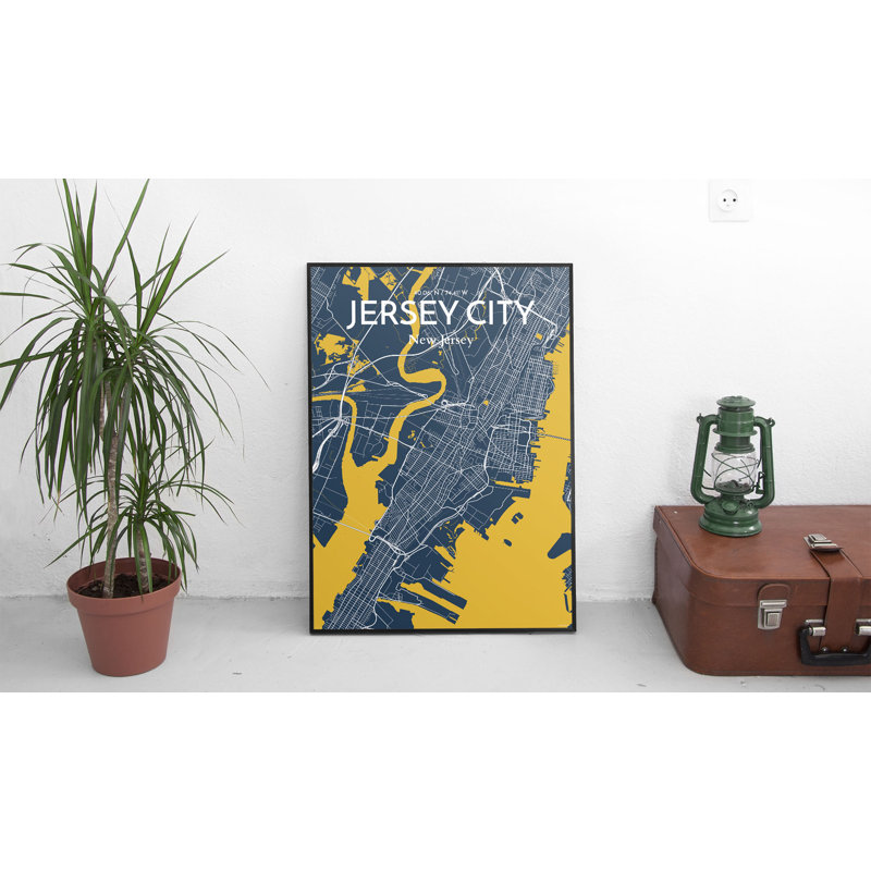«Jersey City City Map», reproduction d'impression sur affiche en bleu, H 36 po x l 24 po