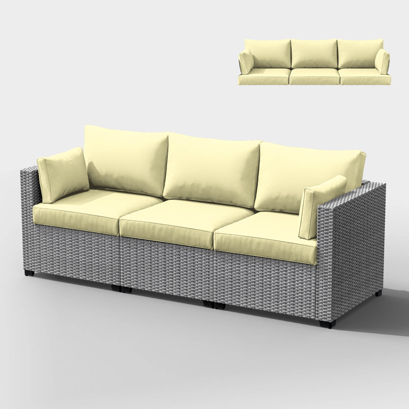 8-Piece Outdoor 4" Replacement Cushion Set Seat/Back Cushion(Set Of 3 Seats, 3 Backs, 2 Short Backs), Light Yellow