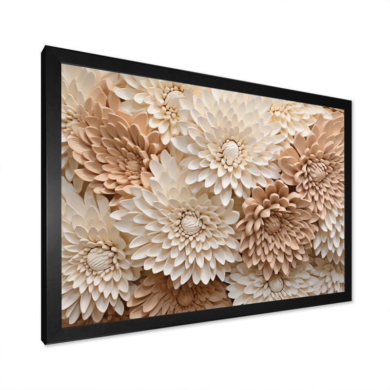«Pure White Chrysanthemums Mosaic III», art mural sur toile Chrysanthemums, Cadre simple noir, H 24 po x l 32 po x P 1 po