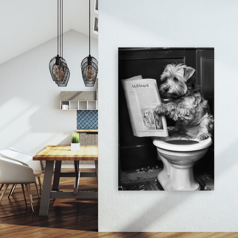 Funny Dog Reading Newspaper Contemporary Dog Wall Art Print 1 Piece Wrapped Canvas Wall Art, 152.4cm H x 101.6cm W
